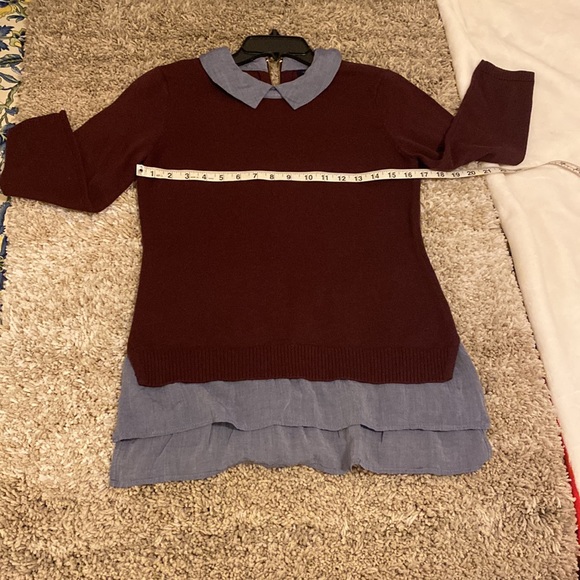 Tommy Hilfiger Sz S Burgundy & Blue Collar & Hem “Faux Double” - Picture 6 of 10